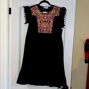 Black Dress with Colorful Embroidered Neckline